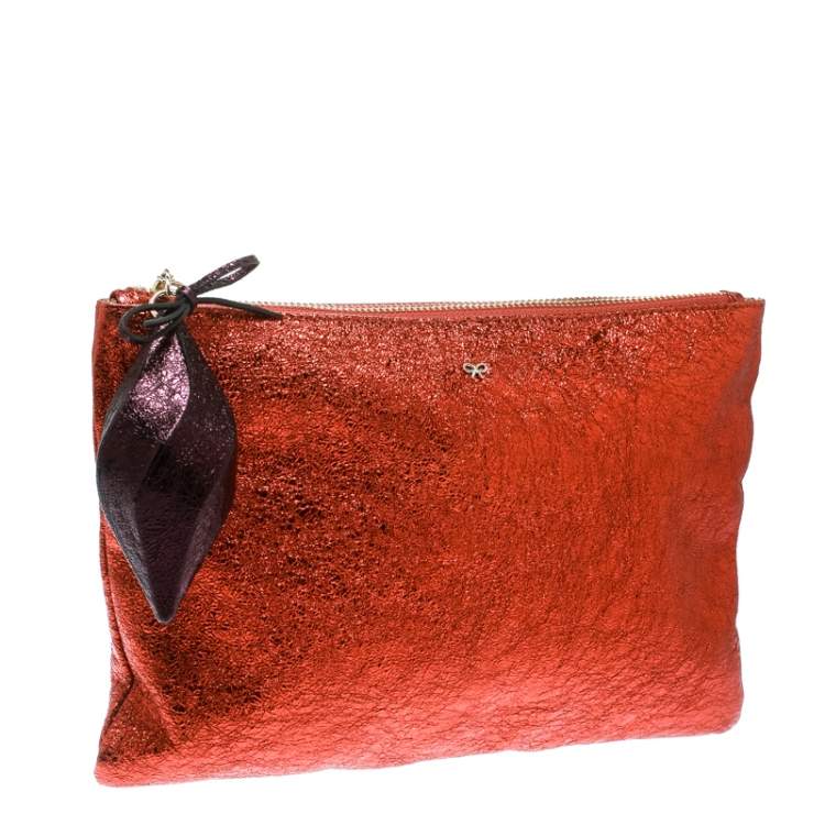 Pre Owned Anya Hindmarch Metallic Orange Bits & Bobs Zip Pouch
