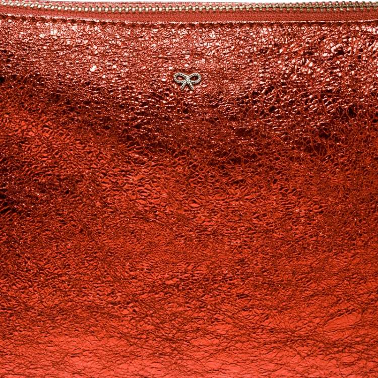 Pre Owned Anya Hindmarch Metallic Orange Bits & Bobs Zip Pouch