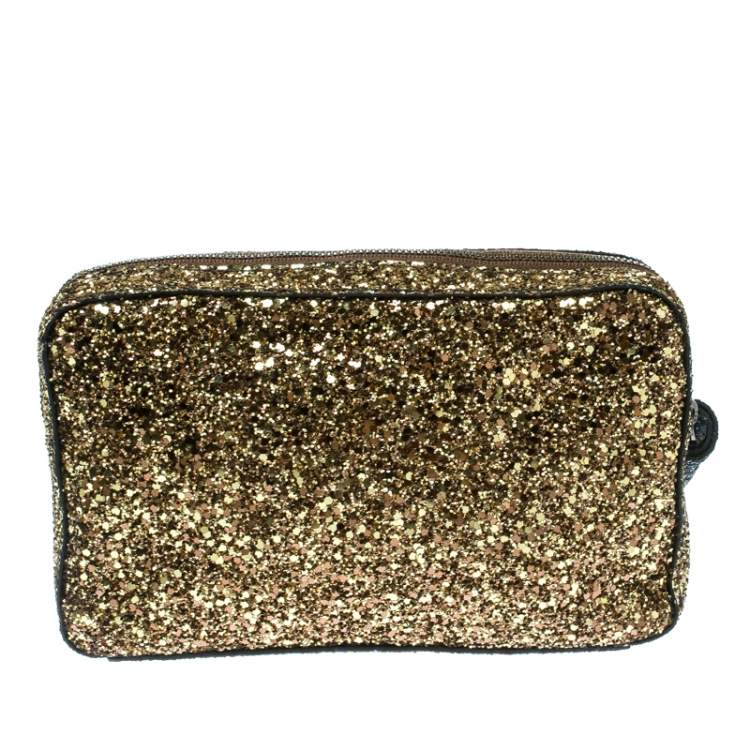 Pre Owned Anya Hindmarch Gold Glitter Twinkle Clutch