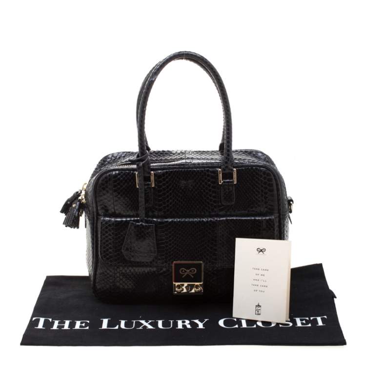 Pre Owned Anya Hindmarch Black Snakeskin Carker Satchel