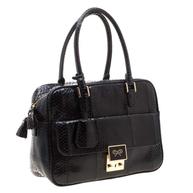 Pre Owned Anya Hindmarch Black Snakeskin Carker Satchel