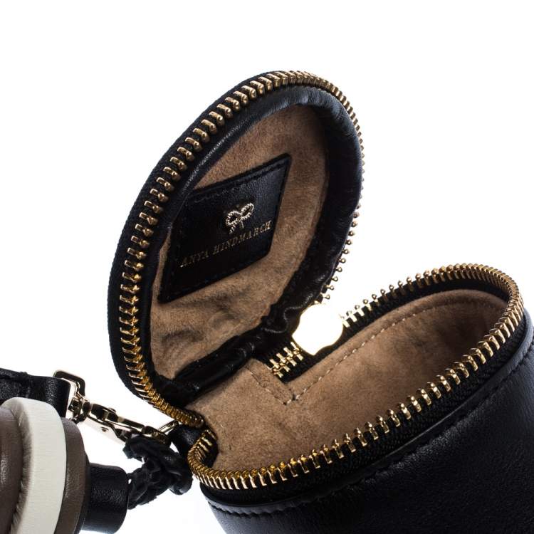Pre Owned Anya Hindmarch Black Leather Cylinder All Sorts Wristlet Clutch 