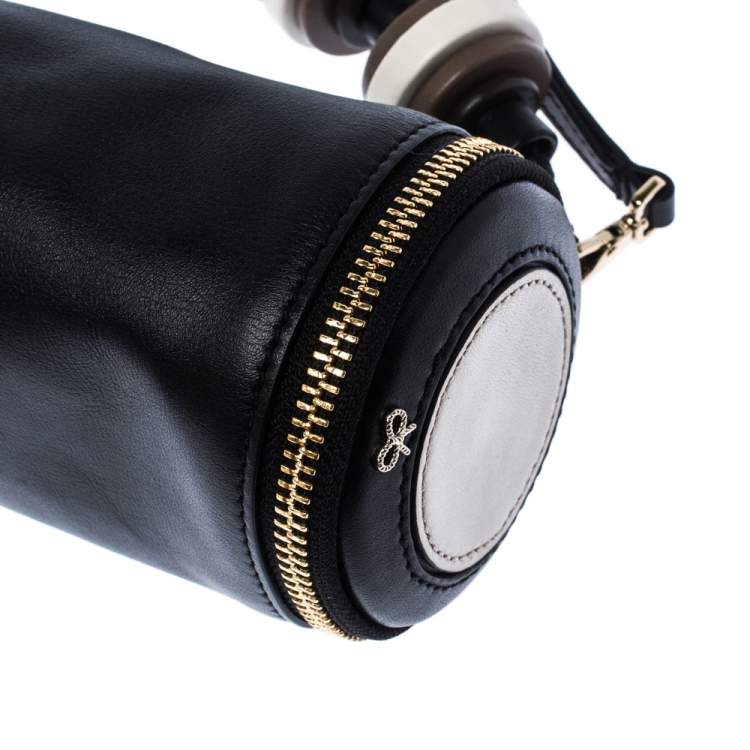 Pre Owned Anya Hindmarch Black Leather Cylinder All Sorts Wristlet Clutch 