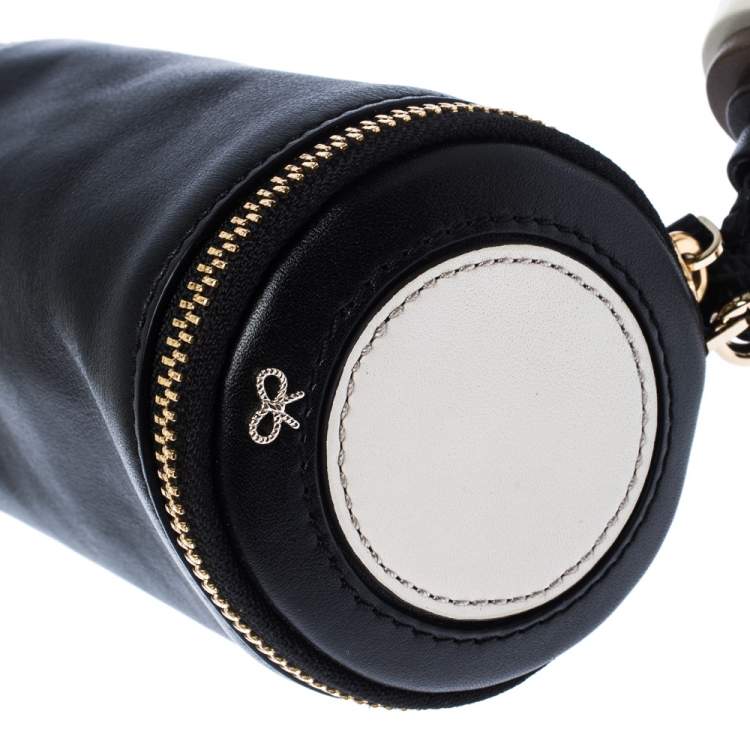 Pre Owned Anya Hindmarch Black Leather Cylinder All Sorts Wristlet Clutch 