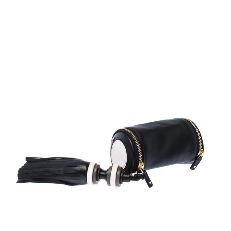 Pre Owned Anya Hindmarch Black Leather Cylinder All Sorts Wristlet Clutch 