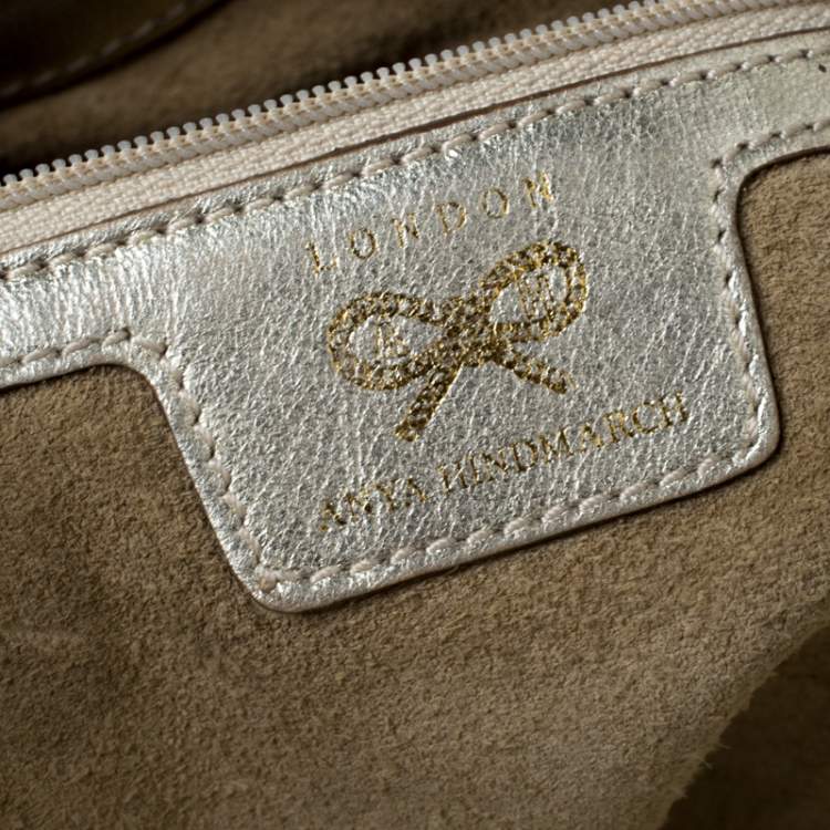 Pre Owned Anya Hindmarch Metallic Gold Woven Leather Jethro Hobo