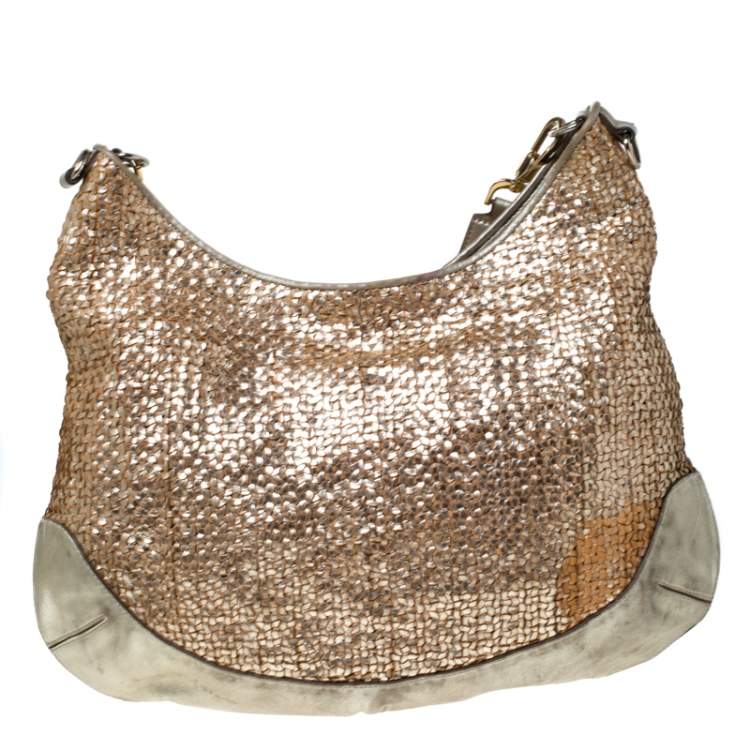 Pre Owned Anya Hindmarch Metallic Gold Woven Leather Jethro Hobo