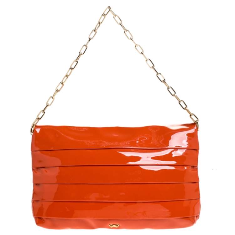Pre Owned Anya Hindmarch Orange Patent Leather Shoulder Bag