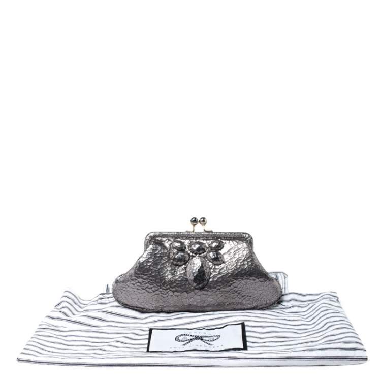 Pre Owned Anya Hindmarch Silver Crackled Leather Knot Clutch