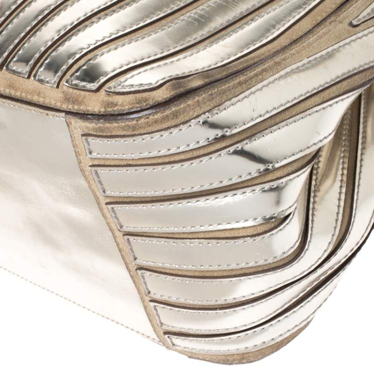 Pre Owned Anya Hindmarch Metallic Gold Striped Leather Belvedere Tote