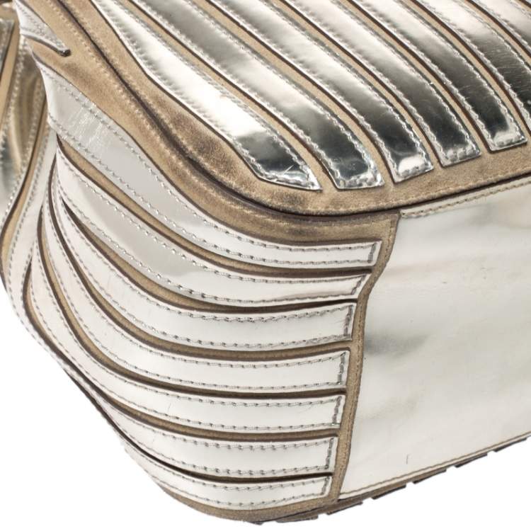 Pre Owned Anya Hindmarch Metallic Gold Striped Leather Belvedere Tote