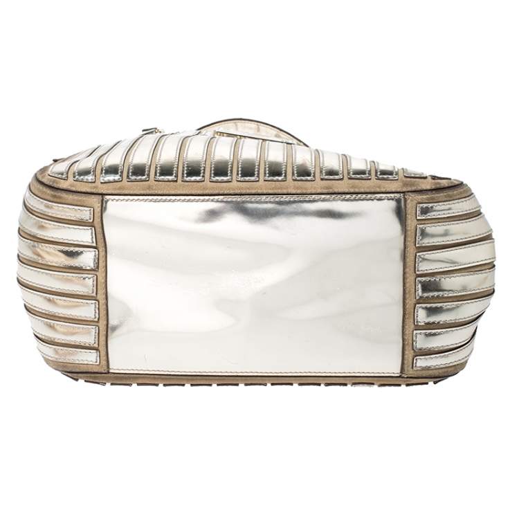 Pre Owned Anya Hindmarch Metallic Gold Striped Leather Belvedere Tote
