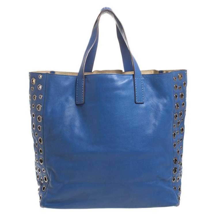 Pre Owned Anya Hindmarch Blue Eyelet Leather Nevis Tote