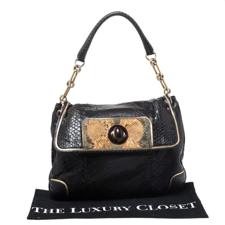 Pre Owned Anya Hindmarch Dark Brown Python Leather Shoulder Bag