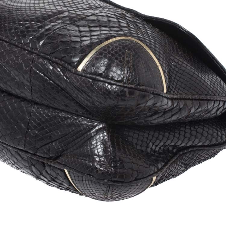 Pre Owned Anya Hindmarch Dark Brown Python Leather Shoulder Bag