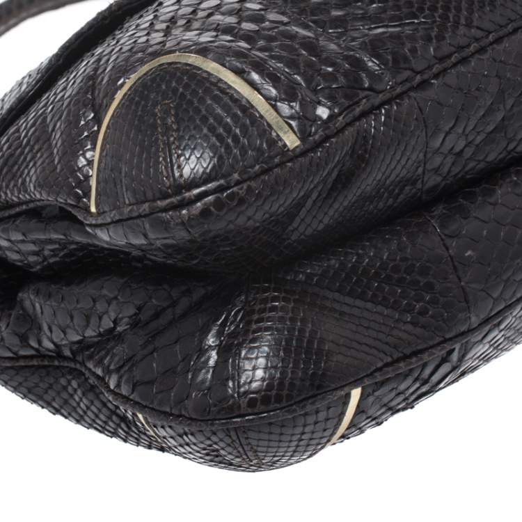 Pre Owned Anya Hindmarch Dark Brown Python Leather Shoulder Bag