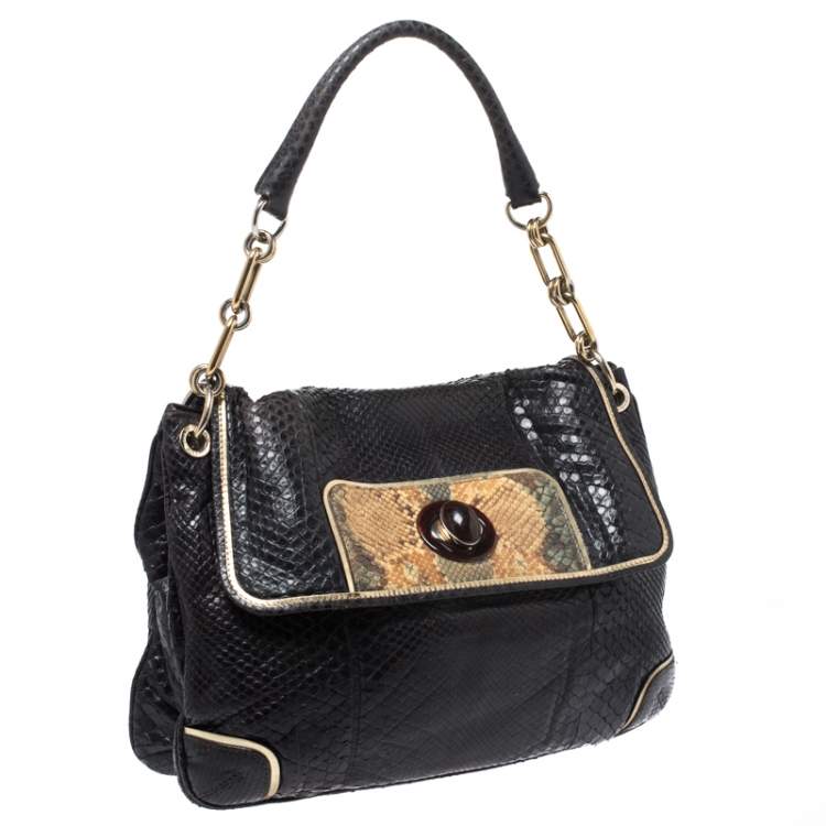 Pre Owned Anya Hindmarch Dark Brown Python Leather Shoulder Bag