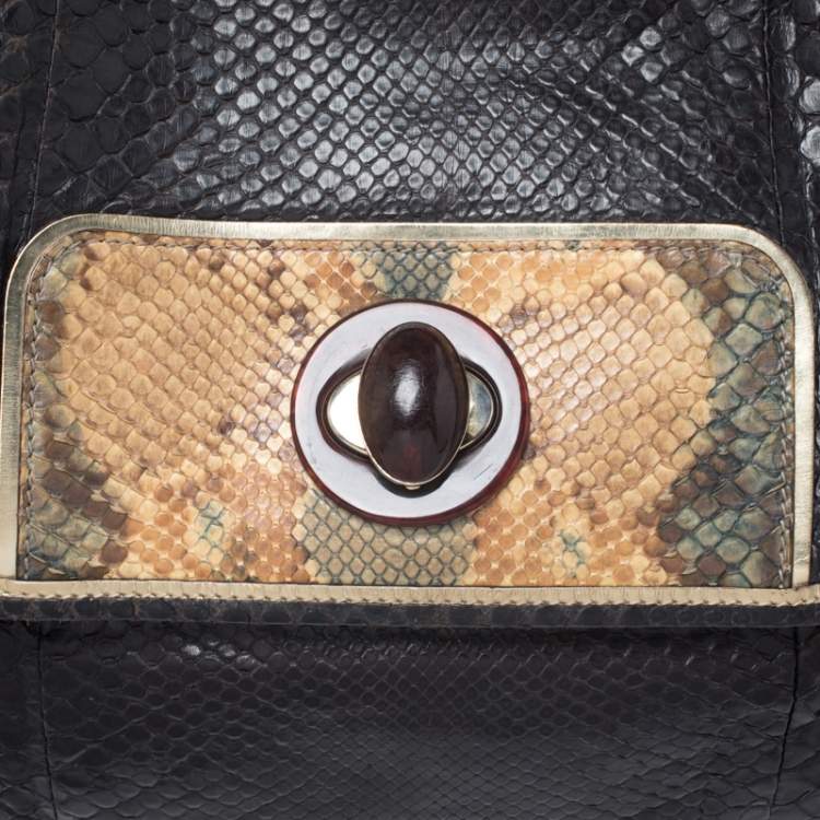 Pre Owned Anya Hindmarch Dark Brown Python Leather Shoulder Bag