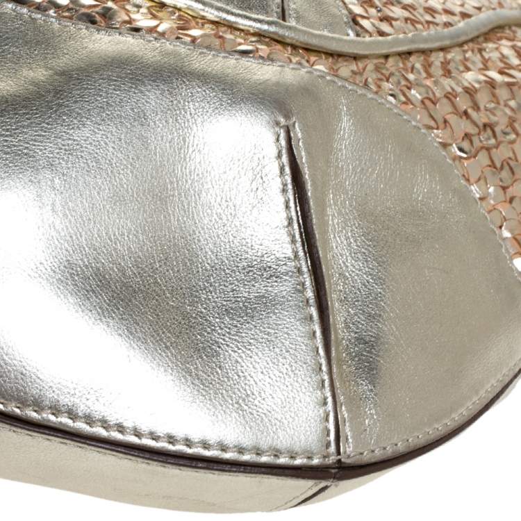Pre Owned Anya Hindmarch Metallic Gold Woven Leather Jethro Hobo
