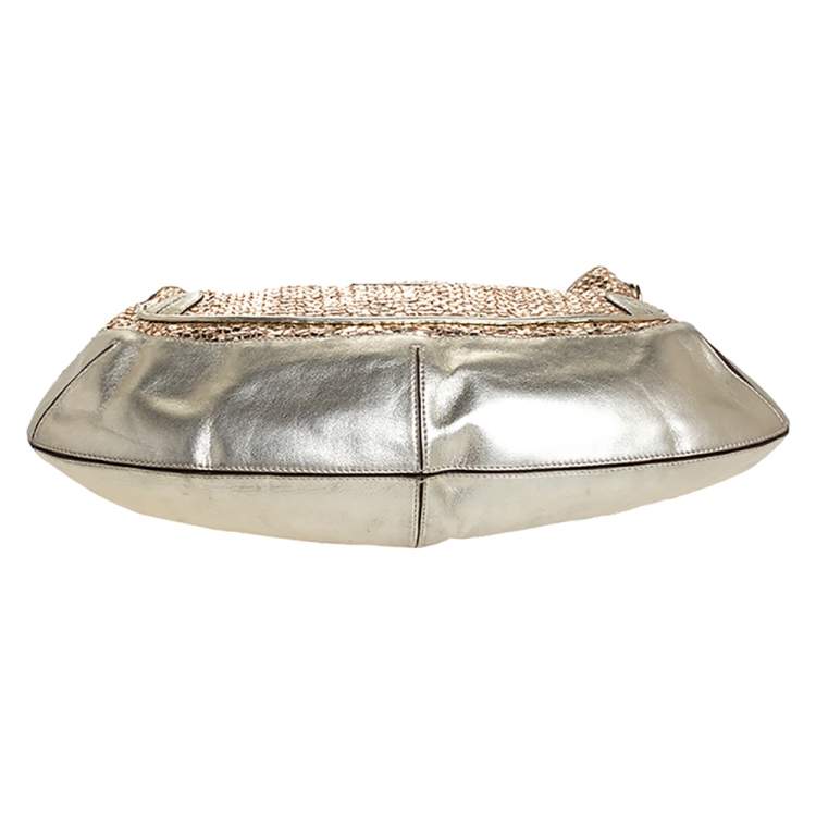 Pre Owned Anya Hindmarch Metallic Gold Woven Leather Jethro Hobo