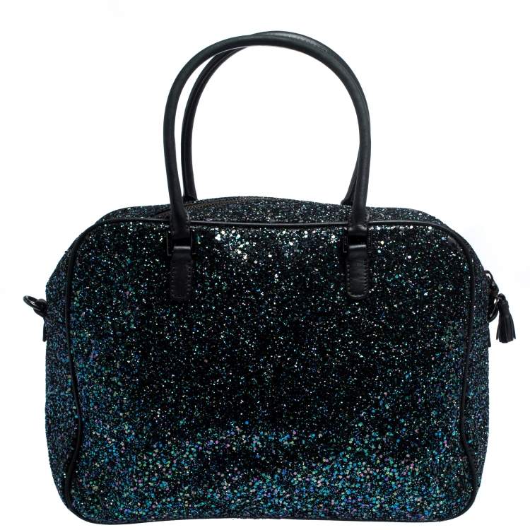Pre Owned Anya Hindmarch Dark Blue Glitter Carker Boston Bag