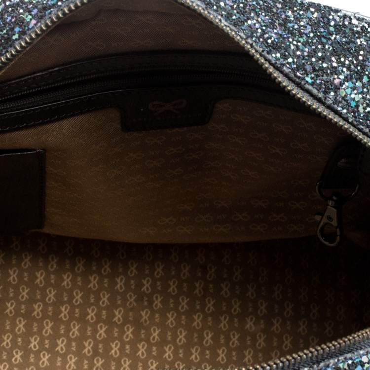 Pre Owned Anya Hindmarch Dark Blue Glitter Carker Boston Bag