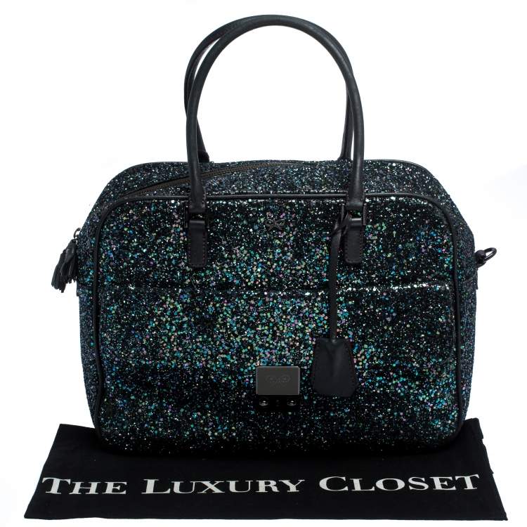 Pre Owned Anya Hindmarch Dark Blue Glitter Carker Boston Bag