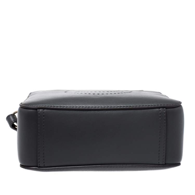 Pre Owned Anya Hindmarch Dark Grey Leather Smiley Crossbody Bag with Small Zip Around Wallet