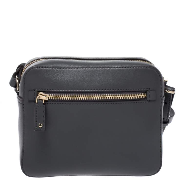Pre Owned Anya Hindmarch Dark Grey Leather Smiley Crossbody Bag with Small Zip Around Wallet