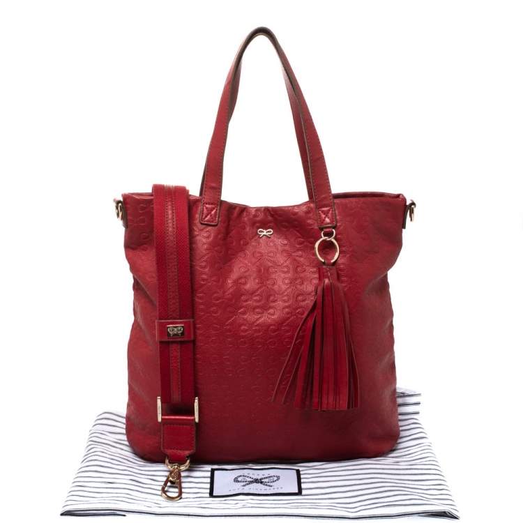 Pre Owned Anya Hindmarch Red Leather Tassel Tote
