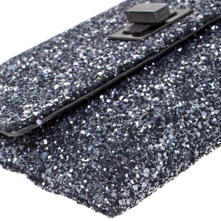 Pre Owned Anya Hindmarch Silver Glitter Valorie Clutch