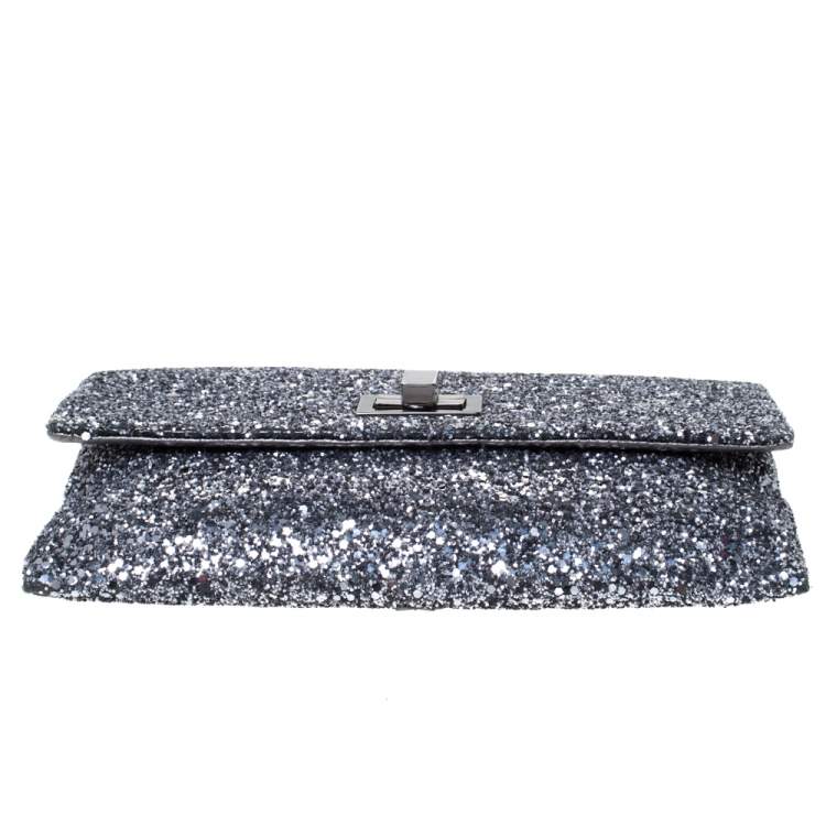 Pre Owned Anya Hindmarch Silver Glitter Valorie Clutch