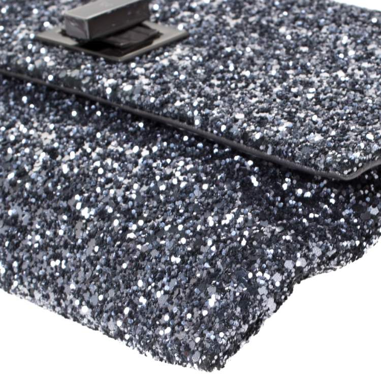 Pre Owned Anya Hindmarch Silver Glitter Valorie Clutch