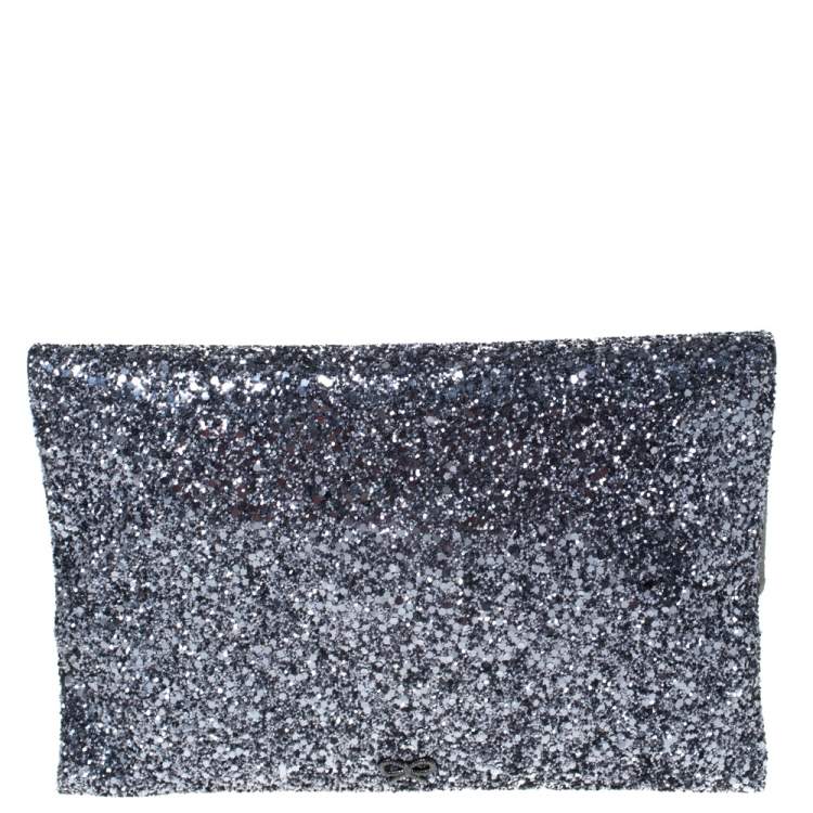 Pre Owned Anya Hindmarch Silver Glitter Valorie Clutch