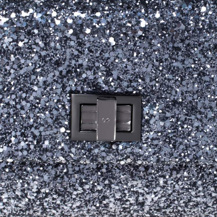 Pre Owned Anya Hindmarch Silver Glitter Valorie Clutch