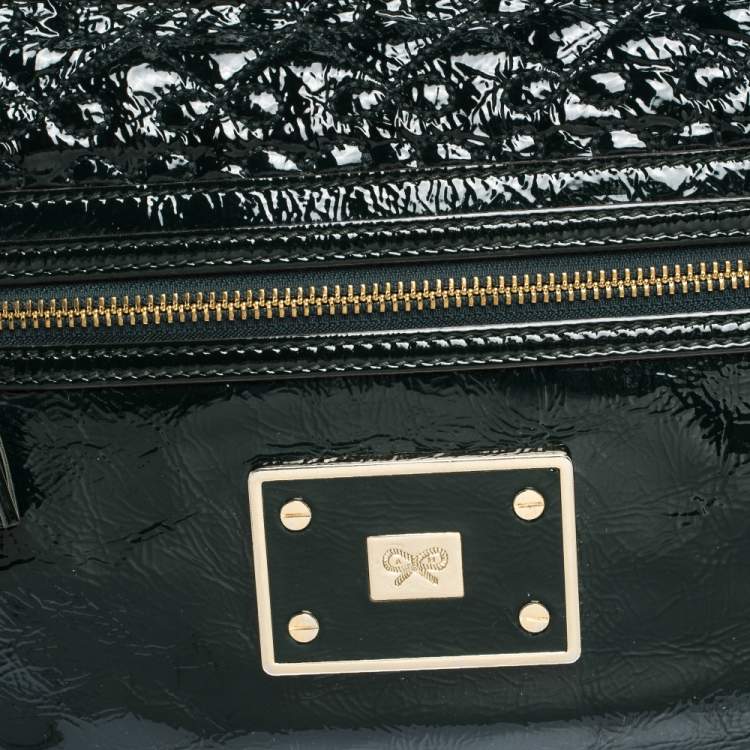 Pre Owned Anya Hindmarch Deep Green Patent Leather Art Logo Tote