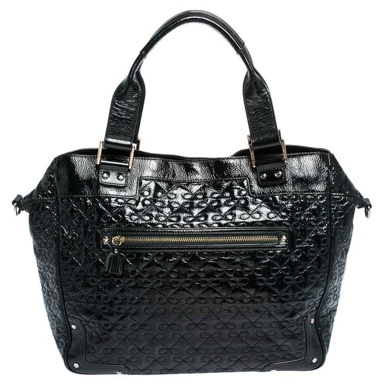 Pre Owned Anya Hindmarch Deep Green Patent Leather Art Logo Tote