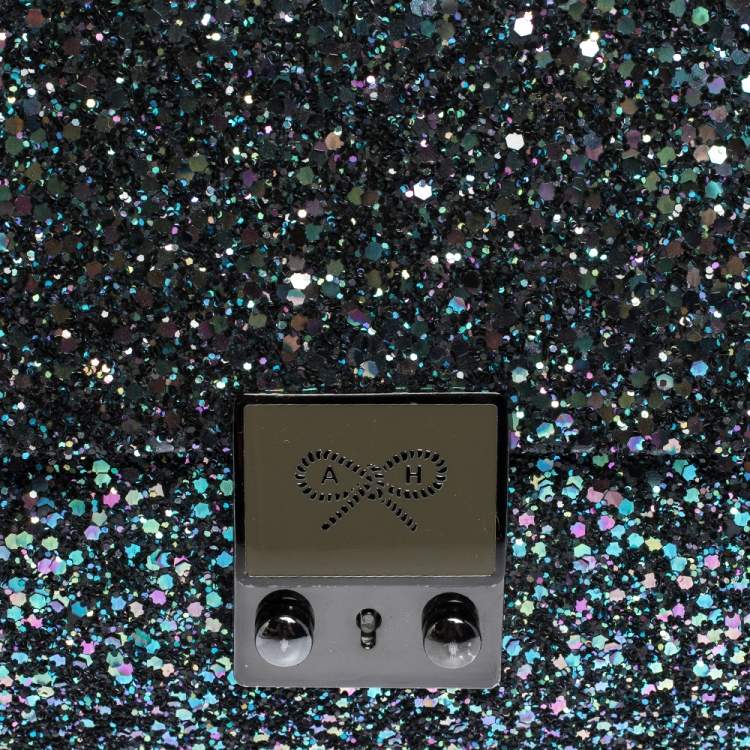 Pre Owned Anya Hindmarch Blue Glitter and Leather Flap Chain Shoulder Bag