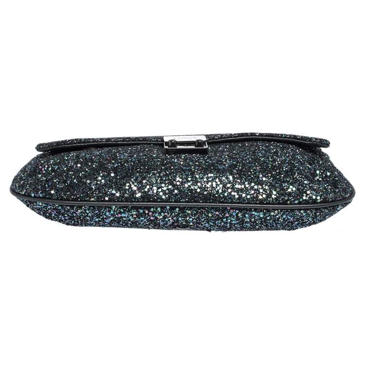 Pre Owned Anya Hindmarch Blue Glitter and Leather Flap Chain Shoulder Bag
