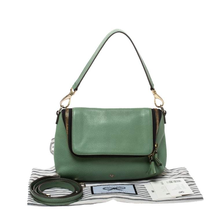 Pre Owned Anya Hindmarch Green Leather Zip Crossbody Bag
