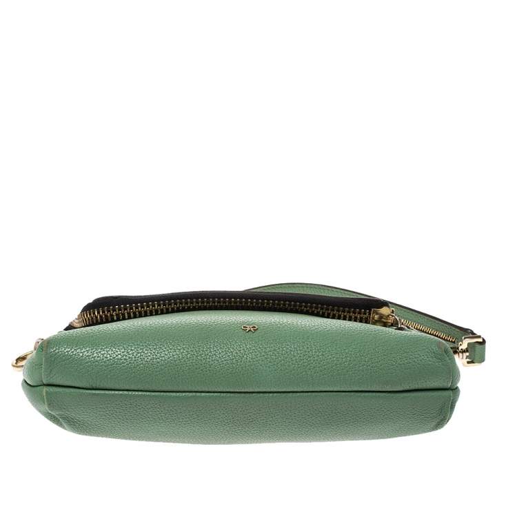 Pre Owned Anya Hindmarch Green Leather Zip Crossbody Bag