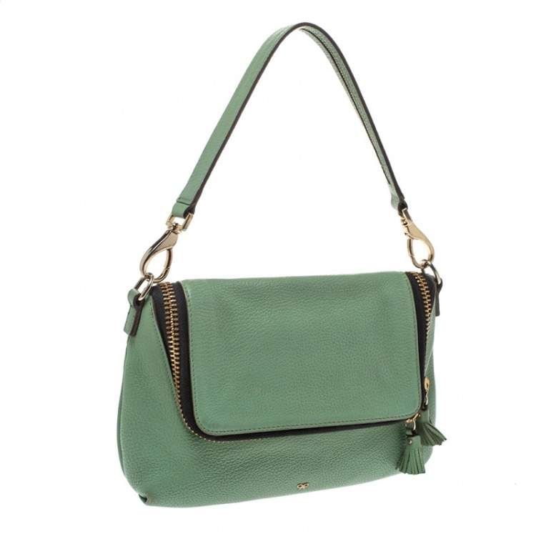 Pre Owned Anya Hindmarch Green Leather Zip Crossbody Bag
