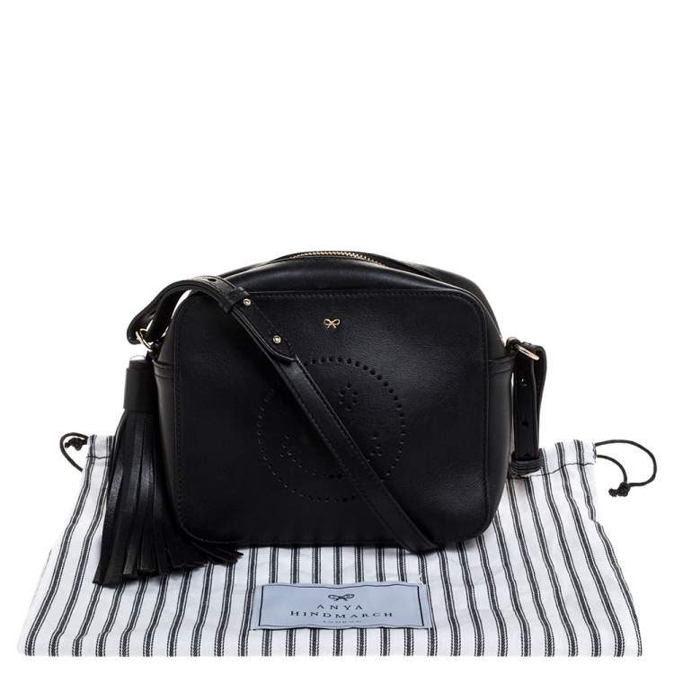 Pre Owned Anya Hindmarch Black Leather Smiley Crossbody Bag