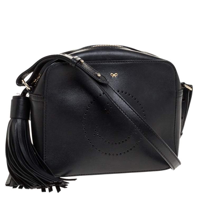 Pre Owned Anya Hindmarch Black Leather Smiley Crossbody Bag