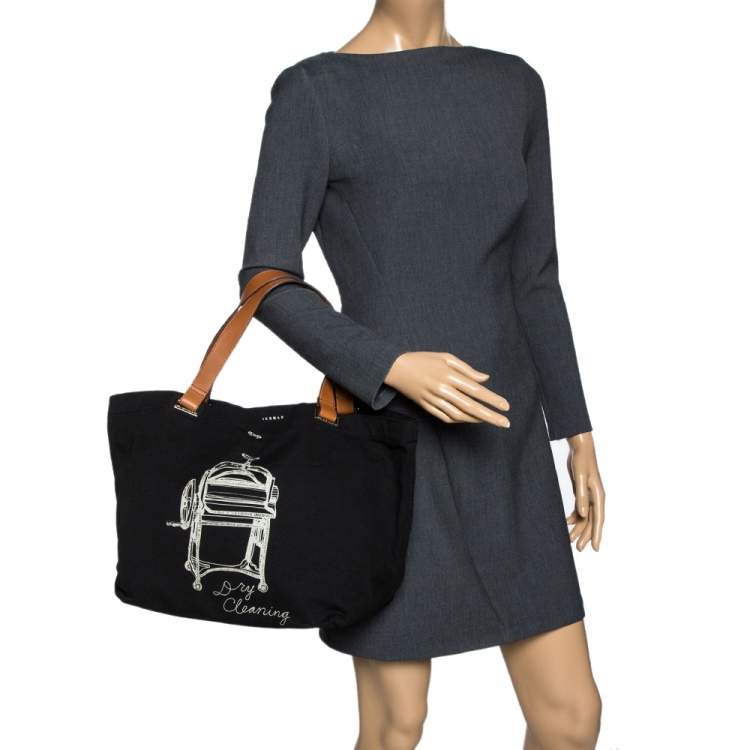 Pre Owned Anya Hindmarch Black/Tan Canvas Dry Cleaning Tote