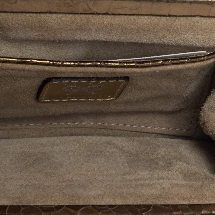 Pre Owned Anya Hindmarch Metallic Gold Ceramic Effect Leather Kiss Lock Clutch 