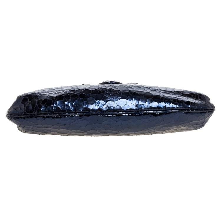 Pre Owned Anya Hindmarch Metallic Blue Ceramic Effect Leather Kiss Lock Clutch 