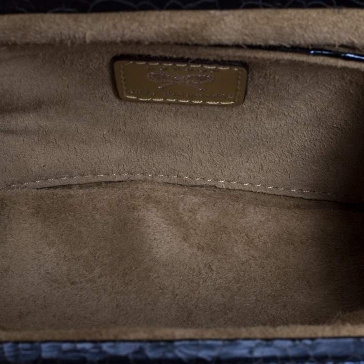 Pre Owned Anya Hindmarch Metallic Blue Ceramic Effect Leather Kiss Lock Clutch 