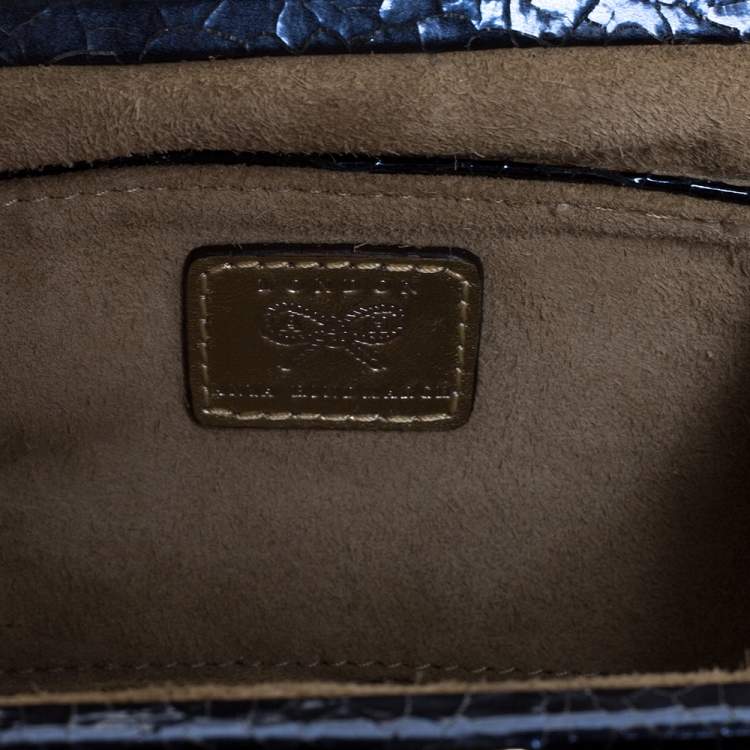 Pre Owned Anya Hindmarch Metallic Blue Ceramic Effect Leather Kiss Lock Clutch 
