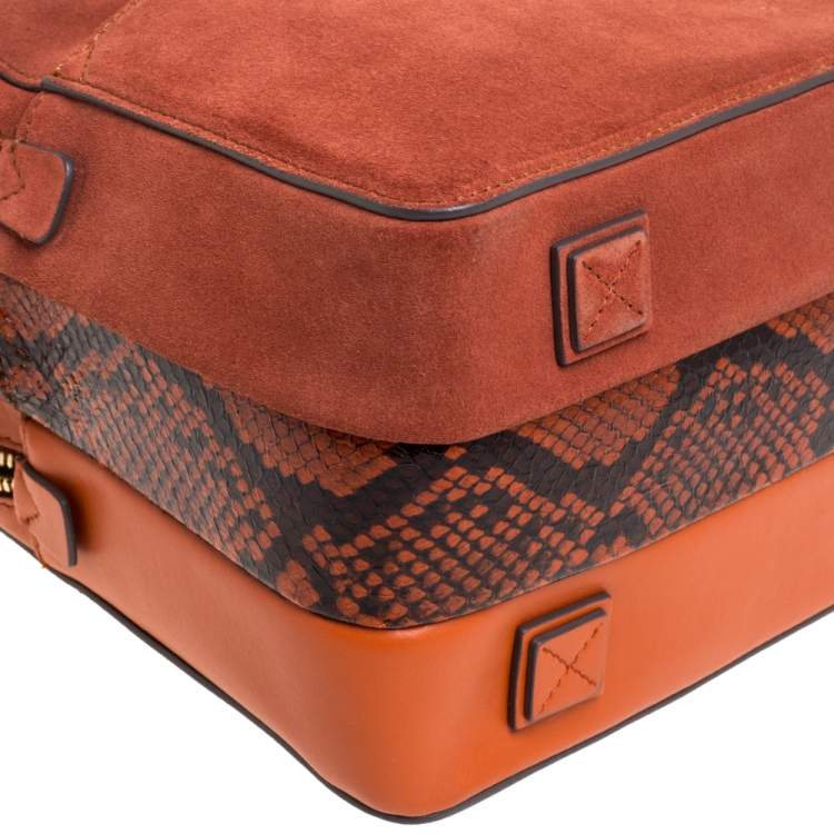Pre Owned Anya Hindmarch Orange Leather, Suede and Python The Stack Shoulder Bag